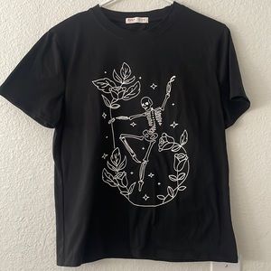 Rose Floral Skelton Graphic Tee